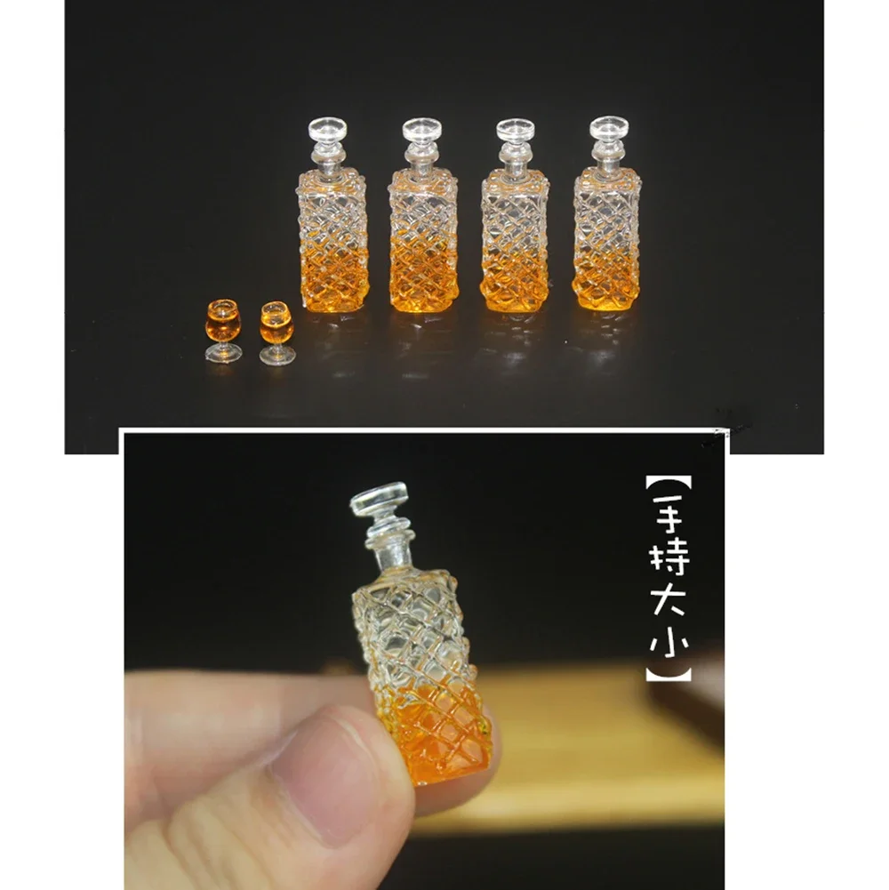 1Set 1/12 Doll House Miniature Resin Wine Bottle Goblet Set Simulation Drink Model Toy Mini Decoration Dollhouse Accessories