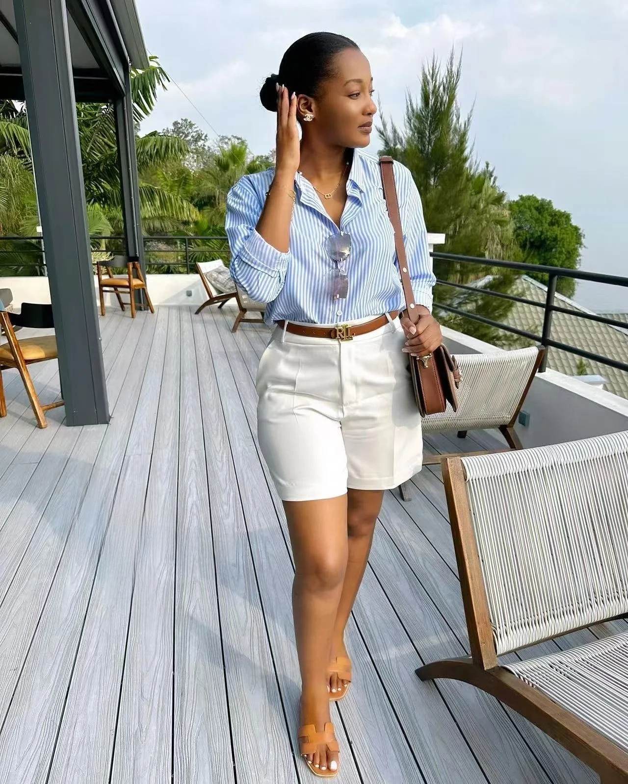 High Waist Casual Shorts Versatile Workwear Style Polyester Fiber Pure Color Ladies Fashion Spring Season Three-quarter Length