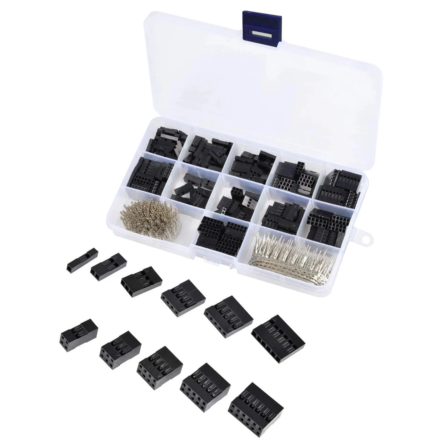 620 piezas y 310 piezas de carcasa de conector de puente DuPont con kit de caja de conector de par de resorte macho/hembra de 2,54 MM