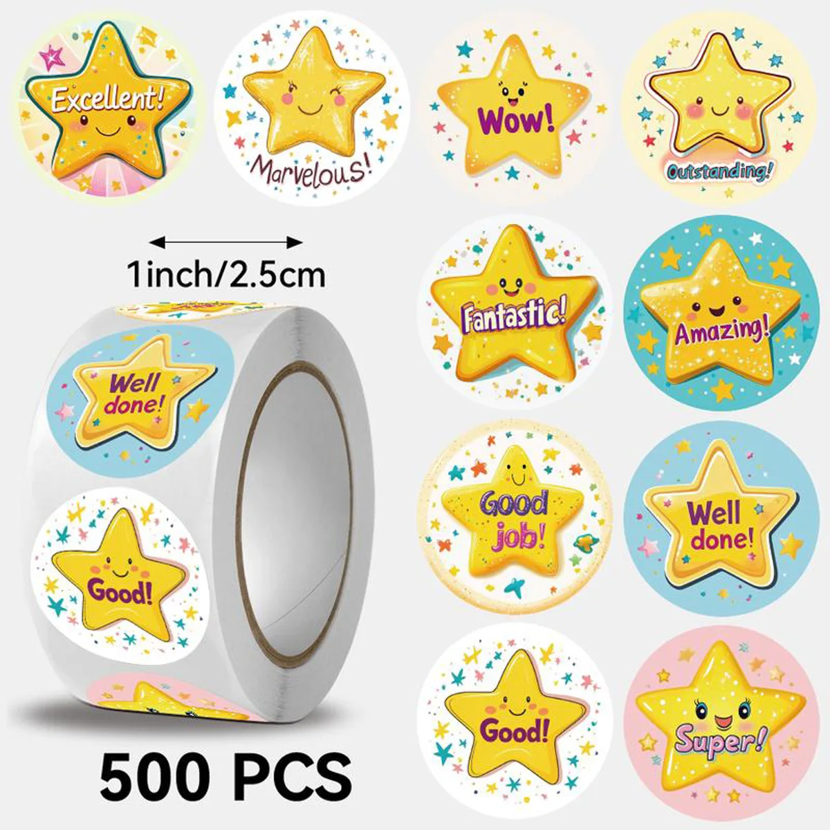 500Pcs Star Motivational Stickers for Kids,Teacher Reward Stickers Roll Potty Training Sticker for School Classroom Home