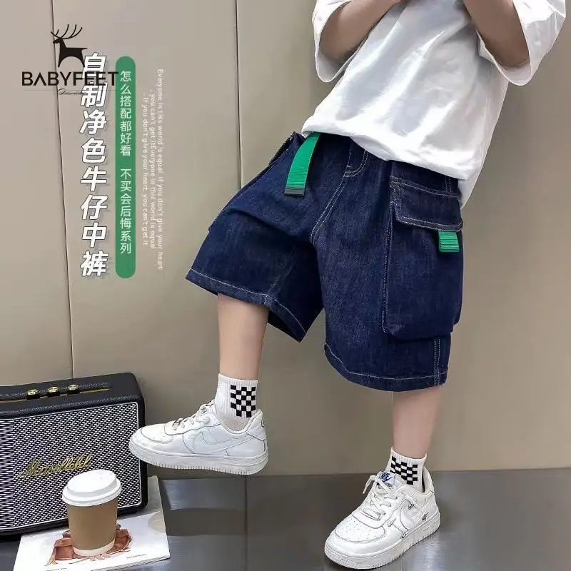 

Boy's Denim Shorts Summer Thin 2022 New Children's Fifth Pants Medium and Large Children's Wide