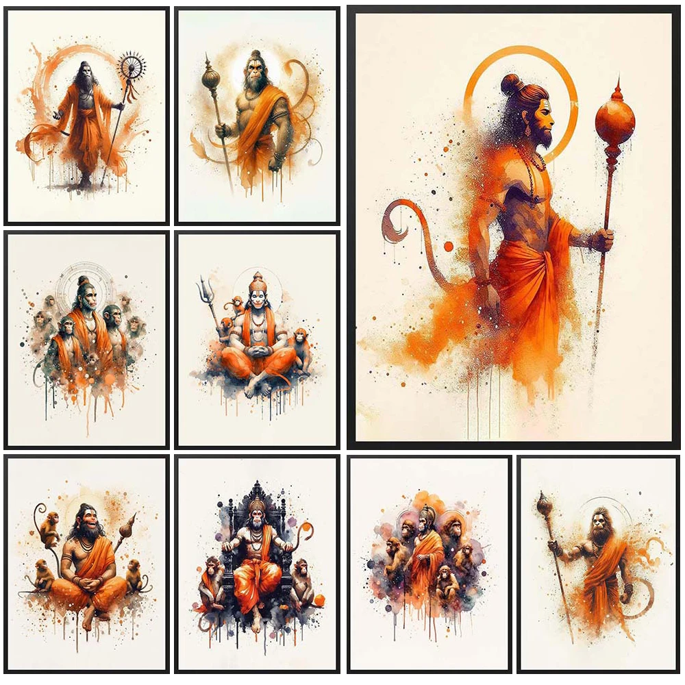 

Hanuman Hinduism Religion Indian Mythology Posters Wall Pictures For Living Room Poster Wall Art Canvas Painting Unframed