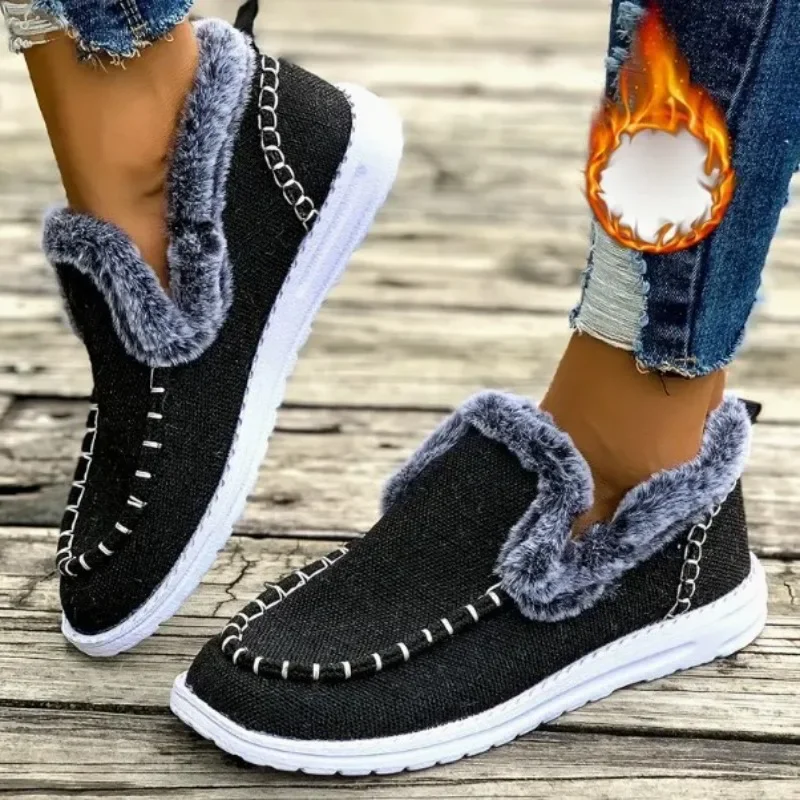 

Winter New Thick Soled Snow Boots for Women, with Plush and Thick Warm Cotton Shoes, Fashionable Plus Size Flat Casual Shoes