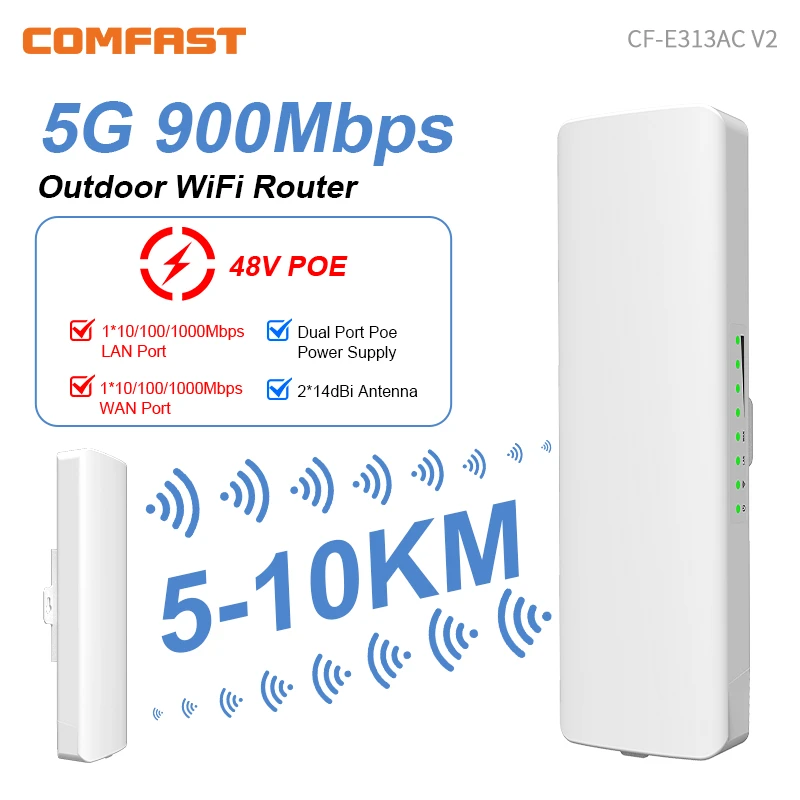 Comfast 5KM 5.8G WiFi Bridge Outdoor CPE 900Mbps Access Point Router Long Range Extender Repeater AP PTP 48VPOE Power Waterproof