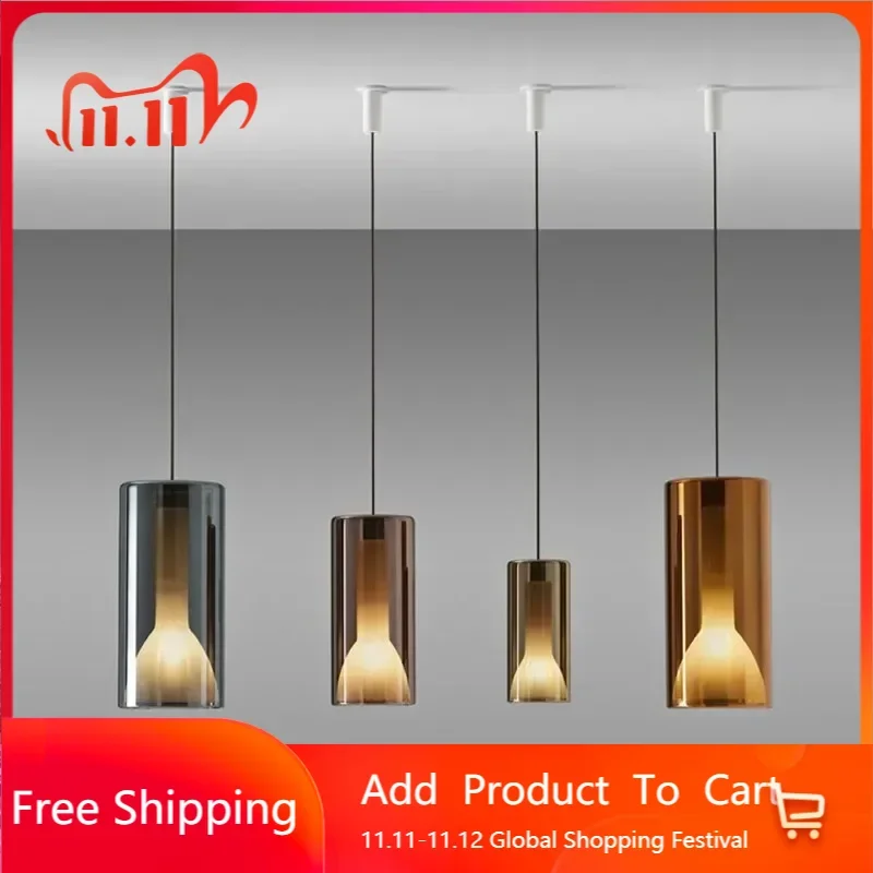 Nordic LED pendant lights bedroom bedside  modern simple restaurant bar lamp personality creative LED single head glass fixtures