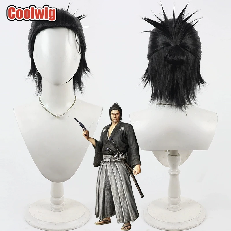 Coolwig Synthetic Hair Sakamoto Ryoma Cosplay Wigs Like a Dragon: Ishin! Sakamoto Ryoma Short Straight Black Wig Heat Resistant