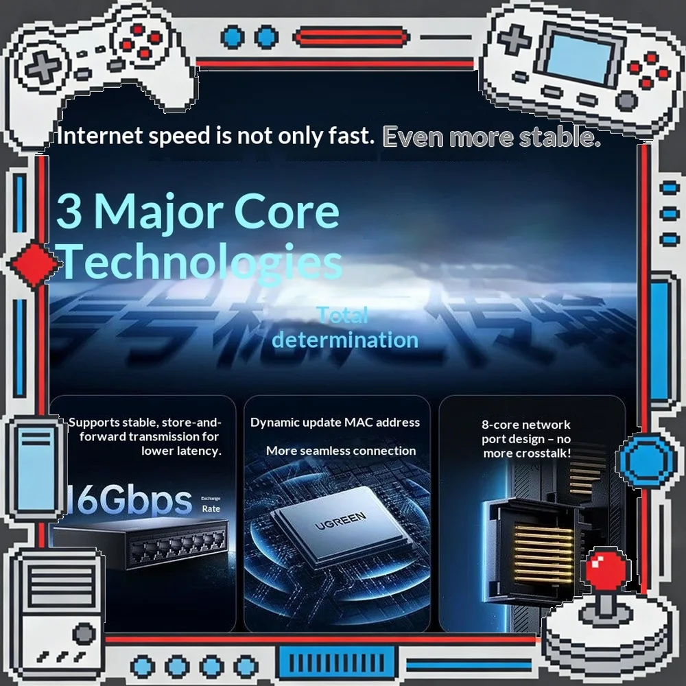 UGREEN 35499 CM834 8-Port Gigabit Unmanaged Ethernet Switch RJ45 Desktop Network Hub Plug and Play