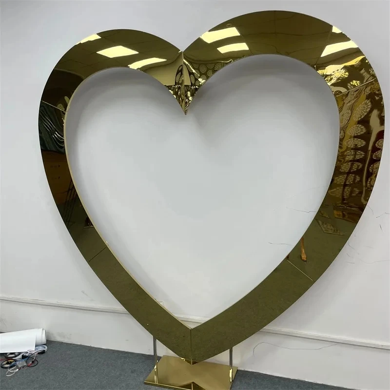 1pcs New Wedding Props Gold Heart Stainless Steel Arches Wedding Party Stage Screens Welcome Area Decorations Background Shelves