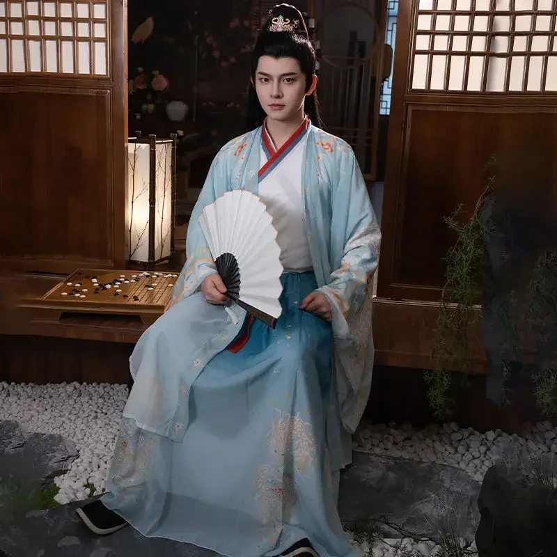 Hanfu Youlong Zeling Wei y Jin, traje de actuación de estilo chino con cuello cruzado, estampado hasta la cintura, Original