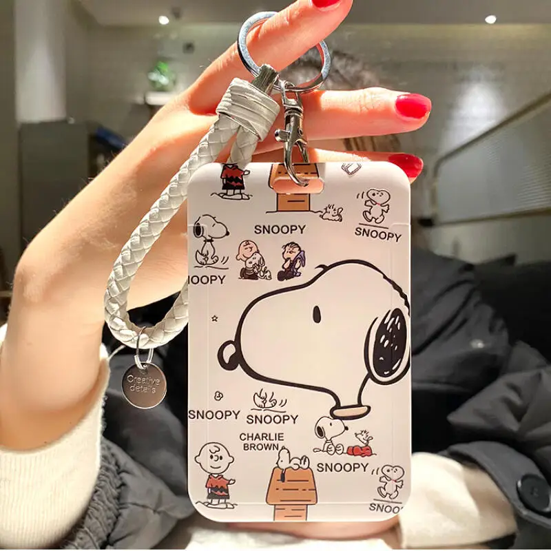 Cute Snoopy Card Cover Work Id Holder Practical Lanyard Keychain Multifunctional Case for Campus Metro Access Meal Water Card