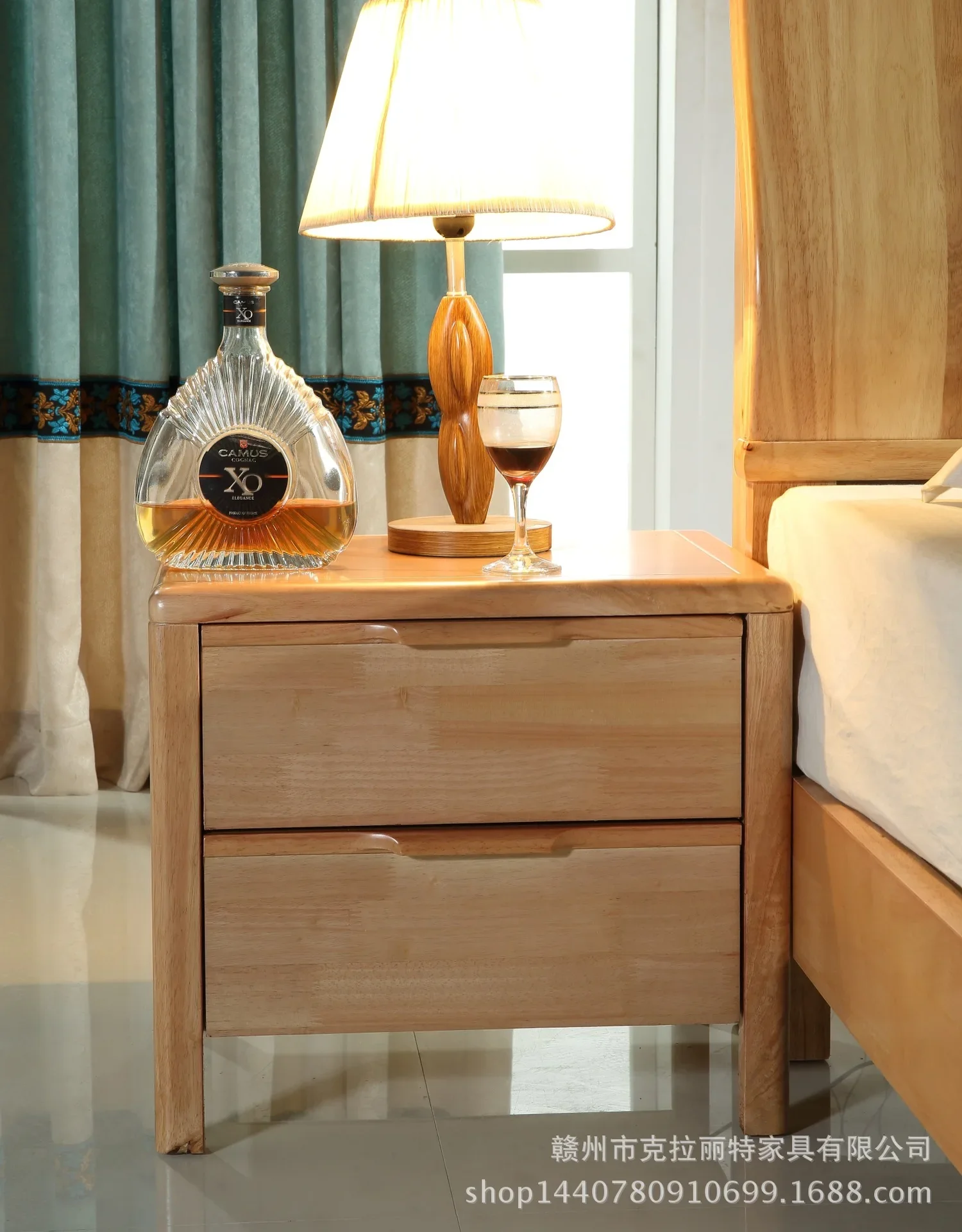 Solid Wood Bedside Table Double Drawer Locker Modern Chinese Bedside Table Bedroom Household Storage Cabinet Solid Wood Frame