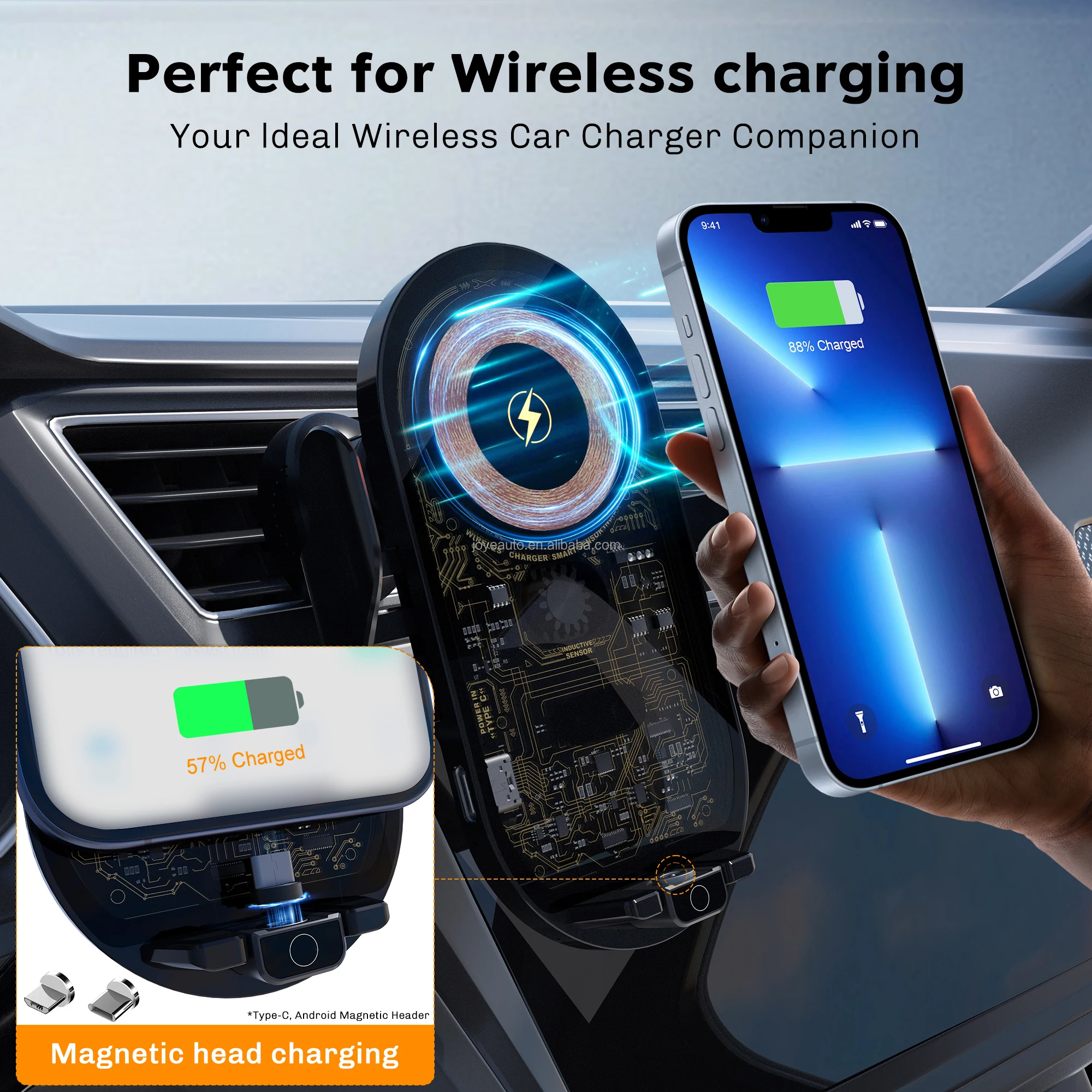 New high-tech injury-free car mount wireless fast charging mobile phone stand 2/1 clip smart retractable phone seat Car  Holder