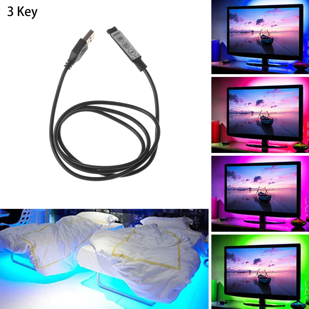 RGB Controller DC 5V USB Connector Cable 4pin Line Dimmer 3 Keys For 5V 5050 2835 RGB LED Strip Ribbon TV Backlight Light