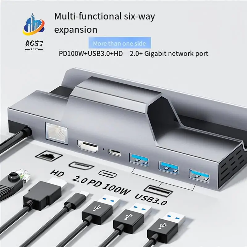 

AC57-Docking Dock For Steam Deck Dock 6 In 1 USB 3.0HDMI2.0 Compatible 4K@60Hz RJ45 Gigabit Ethernet PD100W Hub