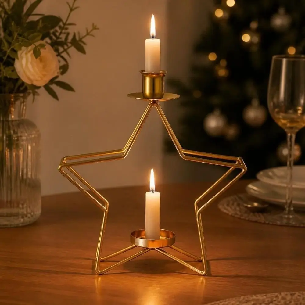 Iron Star Candle Holder Five Point Star Minimalist Tabletop Candle Holder Creative Nordic Style Art Ornament Home Decoration