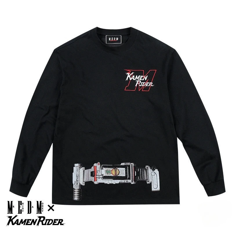 仮面ライダー変身ベルトコス長袖Tシャツ、アメリカンヴィンテージカジュアルトップ