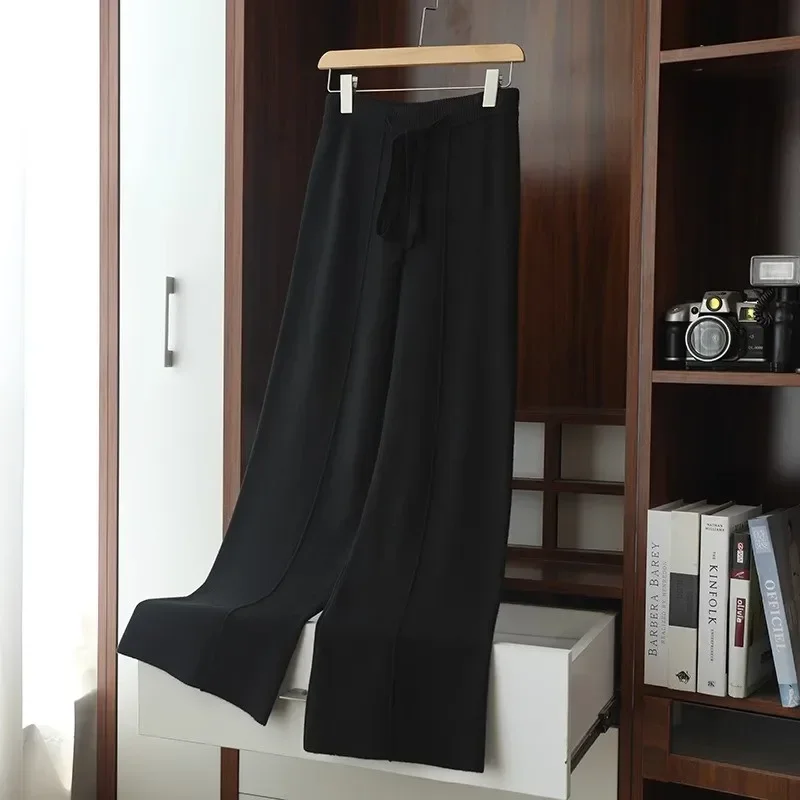 

2025 New Spring Women Loose Wool Pants Casual Narrow Wide Legs Knitted Trousers Drape Floor-Length Pant Versatile