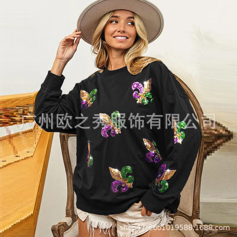 

Women's Autumn Spring Top Sweatshirt Knitted Sequins Embroidery Retro Simple Loose Casual Fashion Soft Niche Versatile Skinny