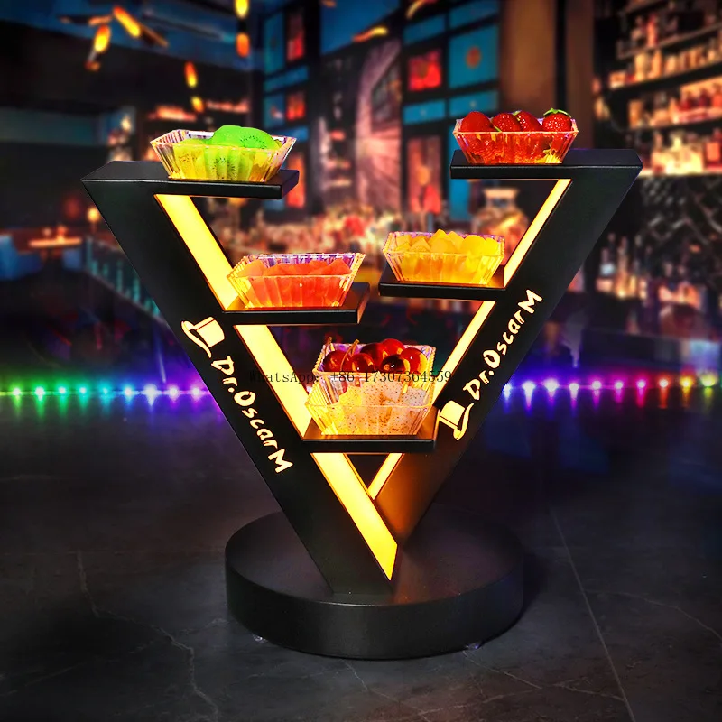 

Барная светящаяся подставка для тарелок с фруктами, светодиодная креативная КТВ, специальная V-образная металлическая трехслойная интернет-знаменитость, фруктовые закуски, тарелка для закусок