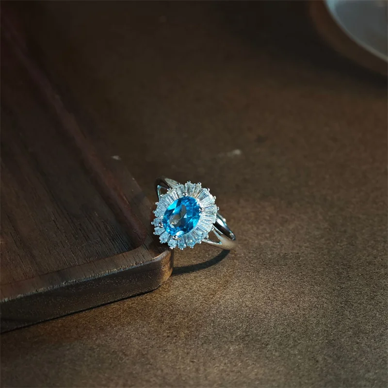 Real 925 Silver Natural Topaz Natural Gemstone Wedding Resizable Size Ring for Women Elegant Fine Jewelry Gift