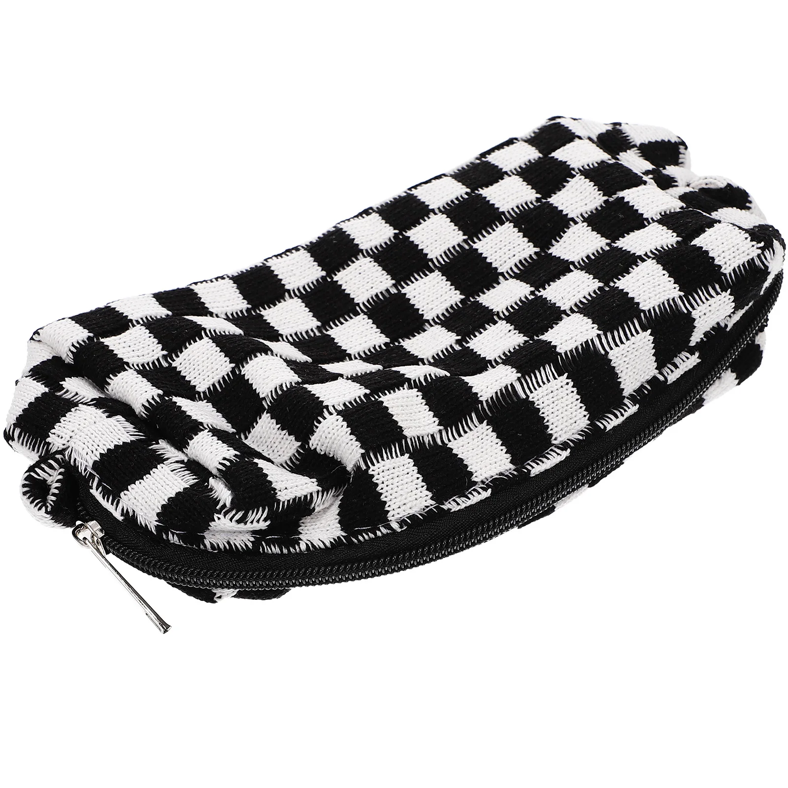 

Checkerboard Bag Large Capacity Blue White Grid Woolen Yarn Travel Makeup Bags Storage Toiletry Strong Durable Portable