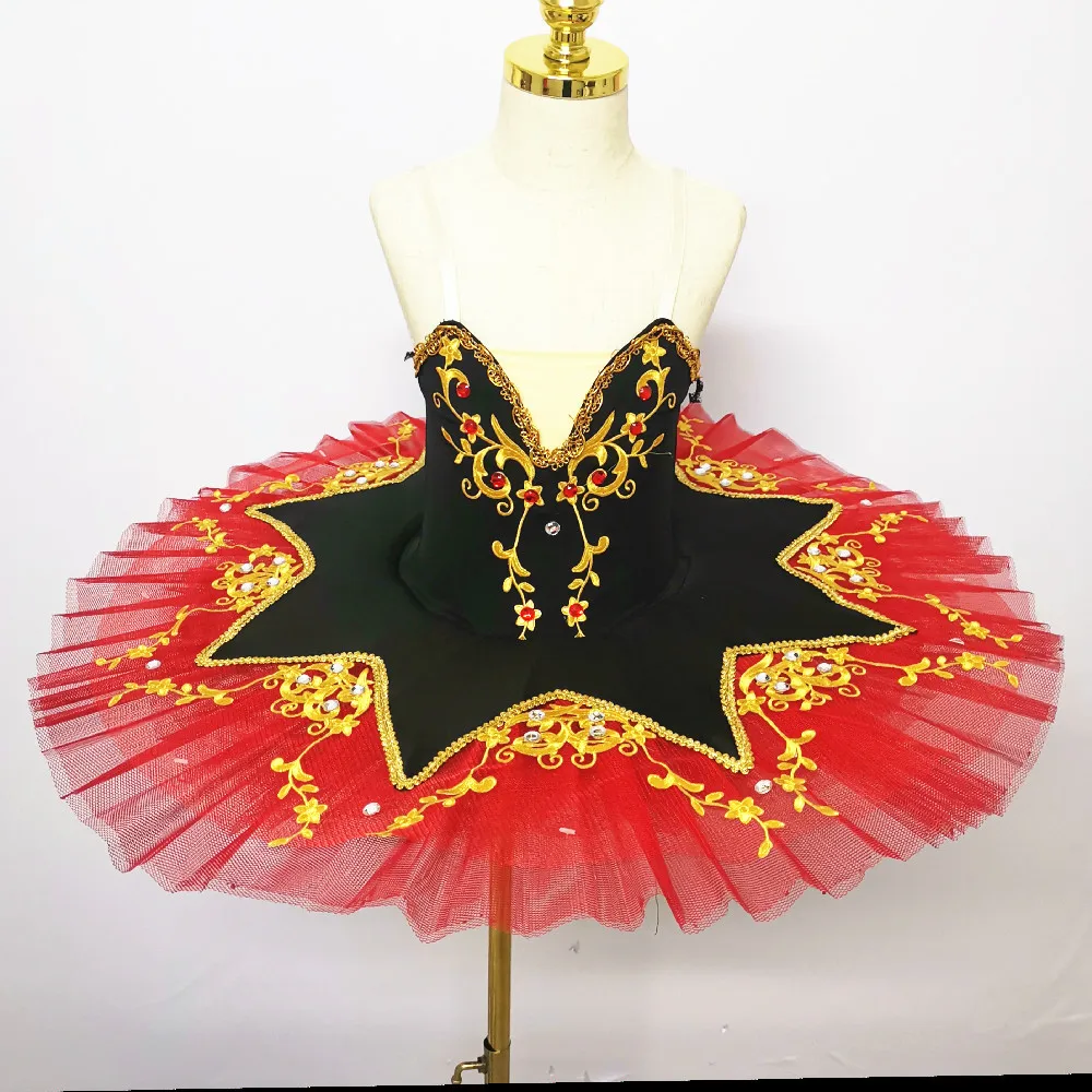 New Professional Ballet Skirts Tutu Black And Red Children\'s Skirt Belly Dance Costumes Gold Embroidery Dress