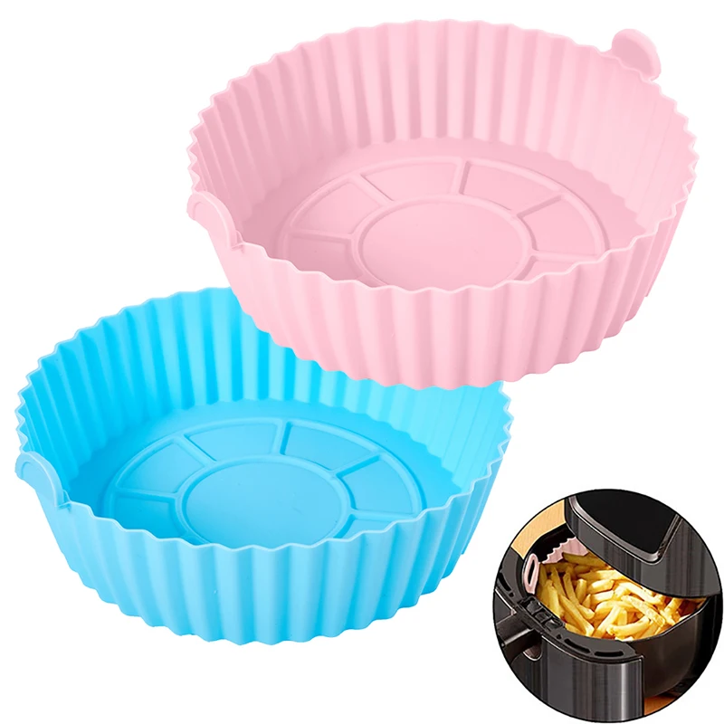 16.5cm Air Fryer Reusable Pot Silicone Oven Baking Tray Round Liner Easy Clean Pizza Plate Grill Pan Mat Air Fryer Accessories