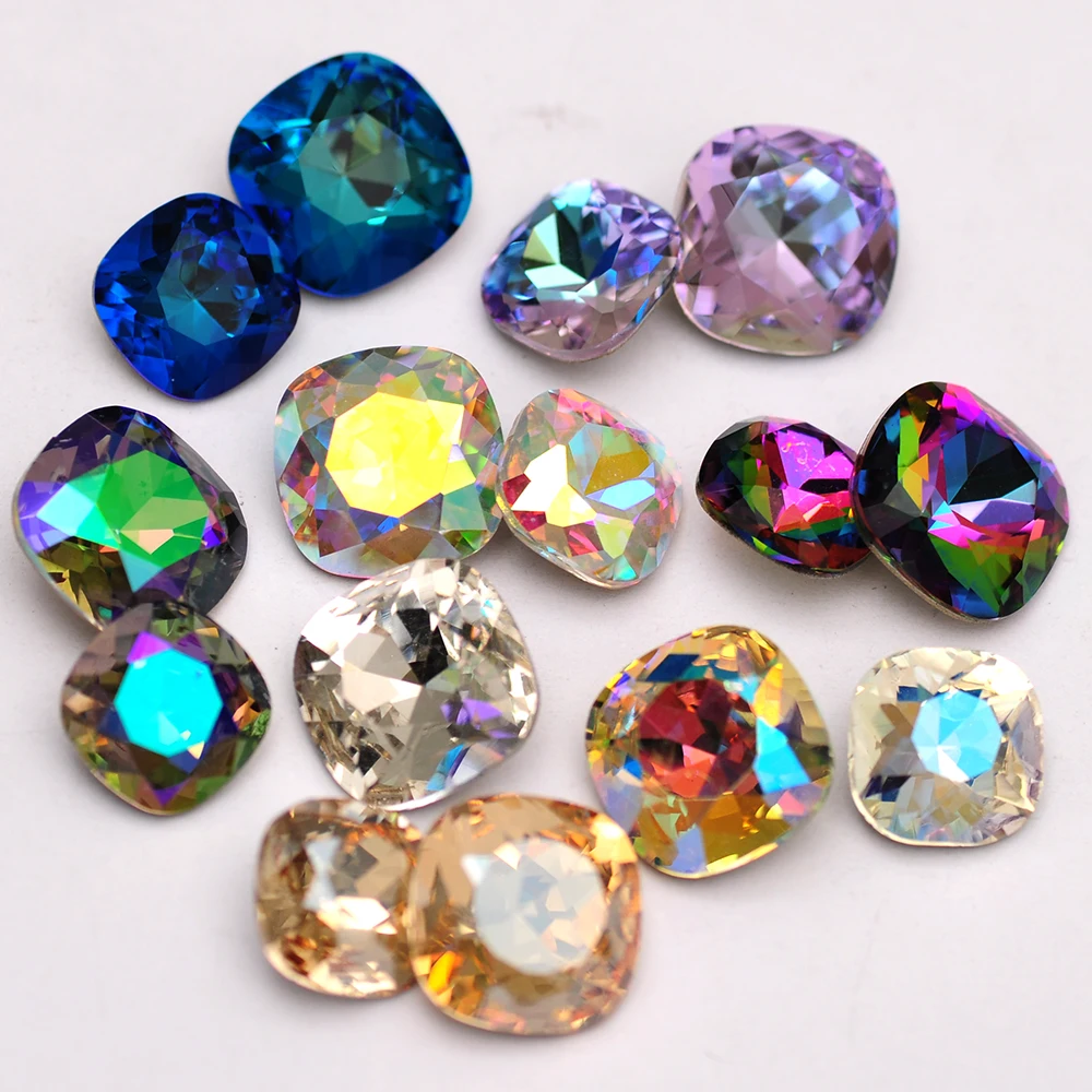 YANRUO 8mm 4470 10pcs Cushion Cut All Color Fancy Rhinestones Crafts Glass Crystal 3D Design Accessoires Nail Art Decorations