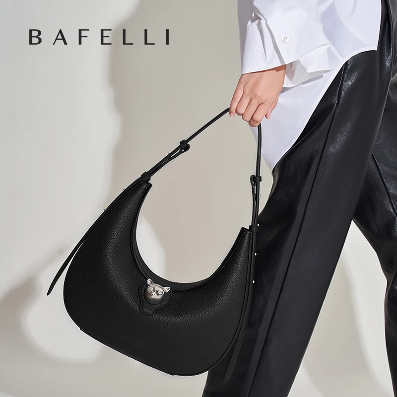 BAFELLI 2024 NEW WOMEN\'S HANDBAG CAT SERIES GENUINE LEATHER LUXURY BRAND FASHION RETRO STYLE SHOULDER HOBOS FLAP BAGS FEMALE