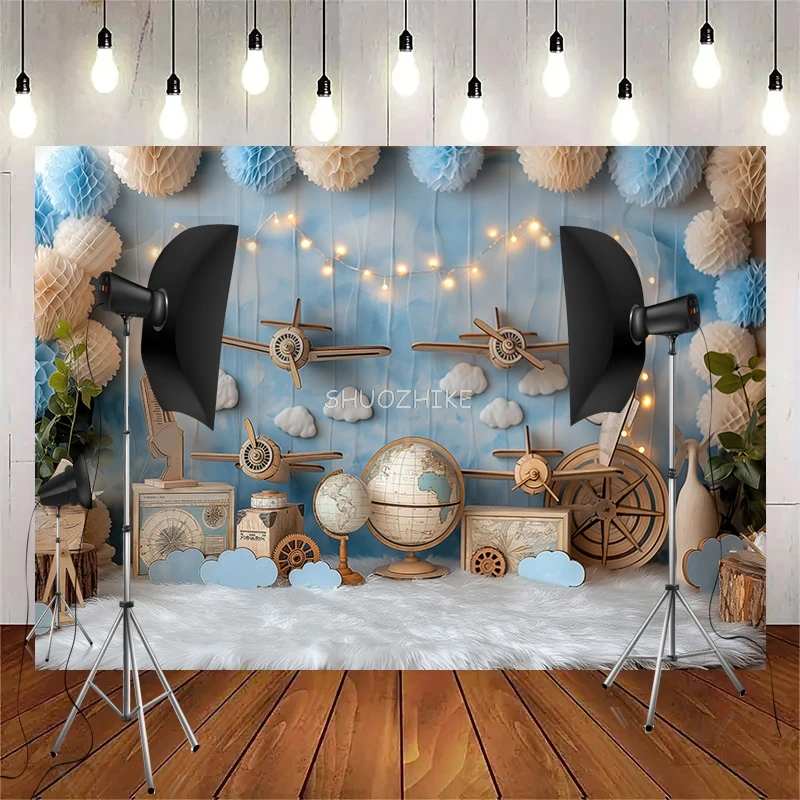 

Blue Marine Nautical Retro Globe Sailing Photography Backdrops Props Baby Newborn Birthday Party Decoration Background HD-51