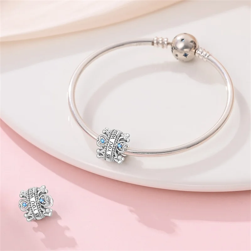 Classic 925 Sterling Silver Princess Crown Luminous Planet Charms Beads Fit Original Pendant Bracelets Fine Women DIY Jewelry