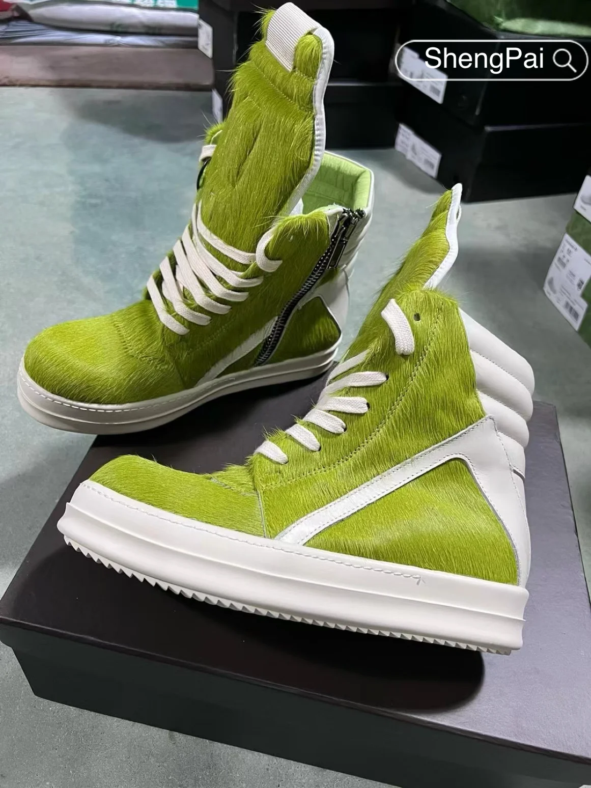 Rick grass green inverted triangle leather men's casual shoes Owens high quality women's sneakers couple walking shoes boots