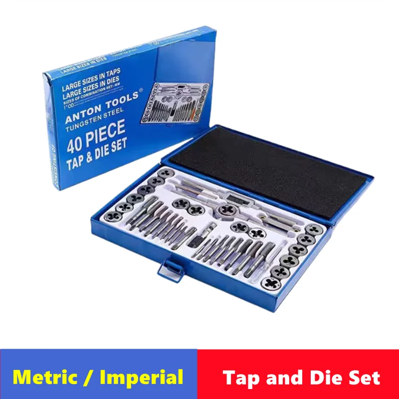 24/40pcs Metric and Imperial Tap and Die Set, Used for Manual Internal and External Thread Tapping and Repair Tool Combination