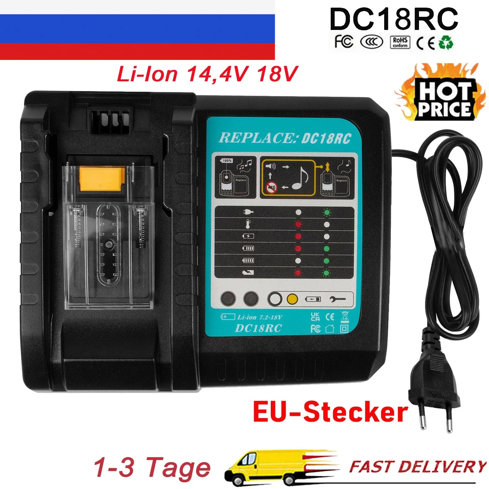 Зарядное устройство 3A для литий-ионных аккумуляторов Makita 18V 14.4V DC18RC, совместимое с BL1860B, BL1850B, BL1840, BL1830, BL1820, BL1415, BL1440, для электроинструментов.