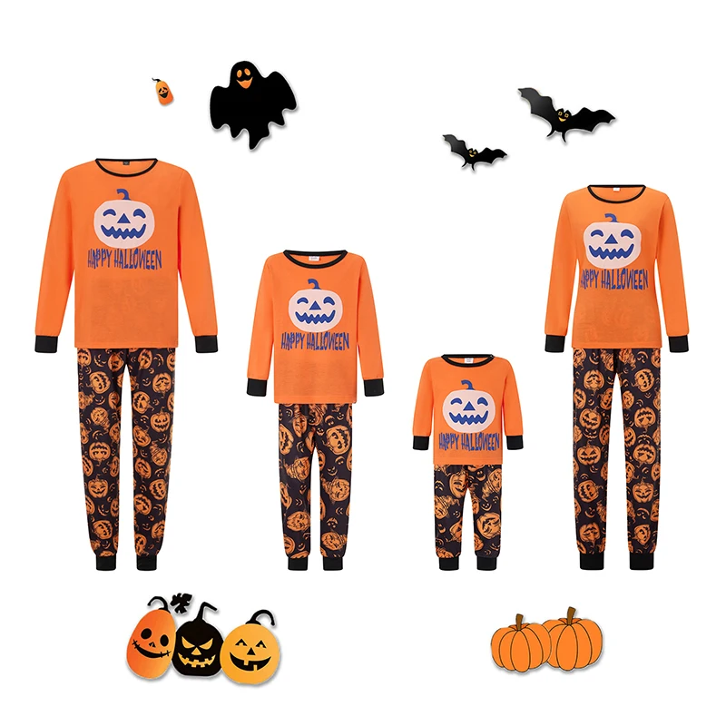 2025 New Halloween Pajamas for Family Cute Pumpkin Pattern Long Sleeve Tops + Pants Set Fall Sleepwear