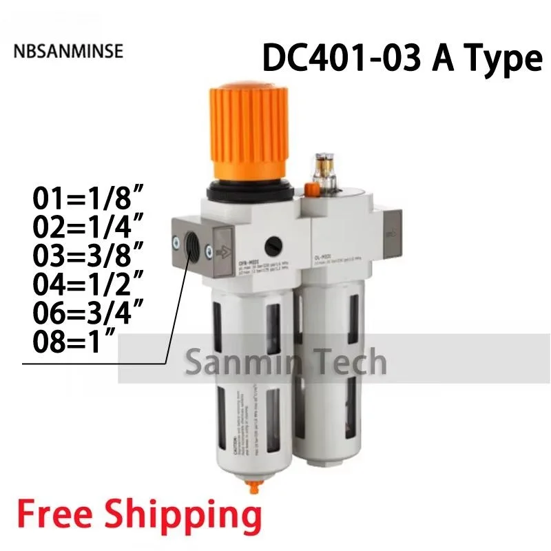 NBSANMINSE DC201 M5 1/8 1/4 3/8 1/2 3/4 1 Air Compressor Oil Lubricator Water Separator Air Filter Regulator Valve FRL
