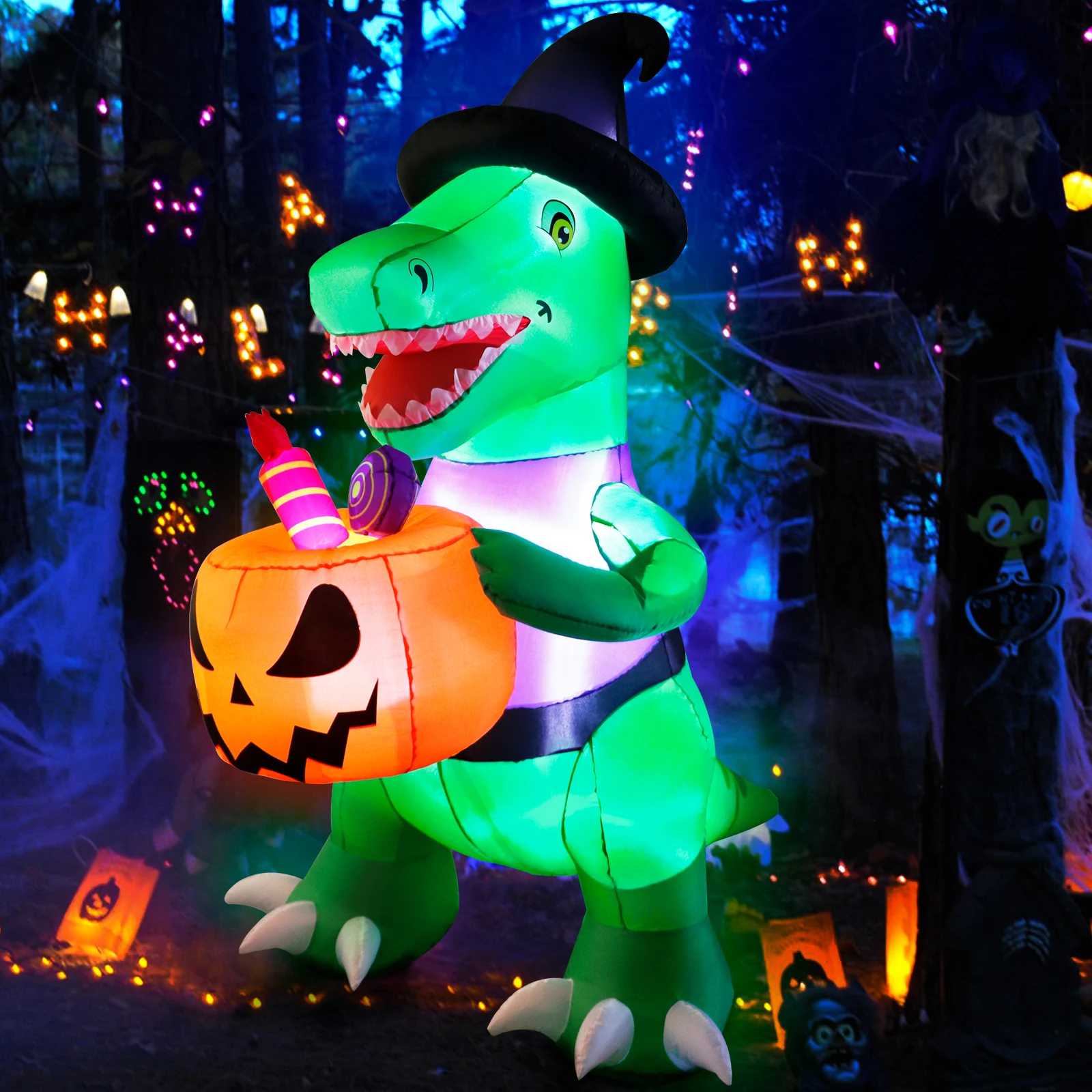 OurWarm 2023 New Halloween Inflatable Decoration Trick Or Treat Dinosaur Pumpkin Outdoor Waterproof Inflatable Toys Garden Decor