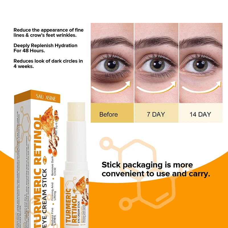 Turmeric Remove Dark Circles Eye Cream Stick Anti-Wrinkle Fade Fine Lines Anti Eye Bags Puffiness Lift Firming Brighten Eye Care