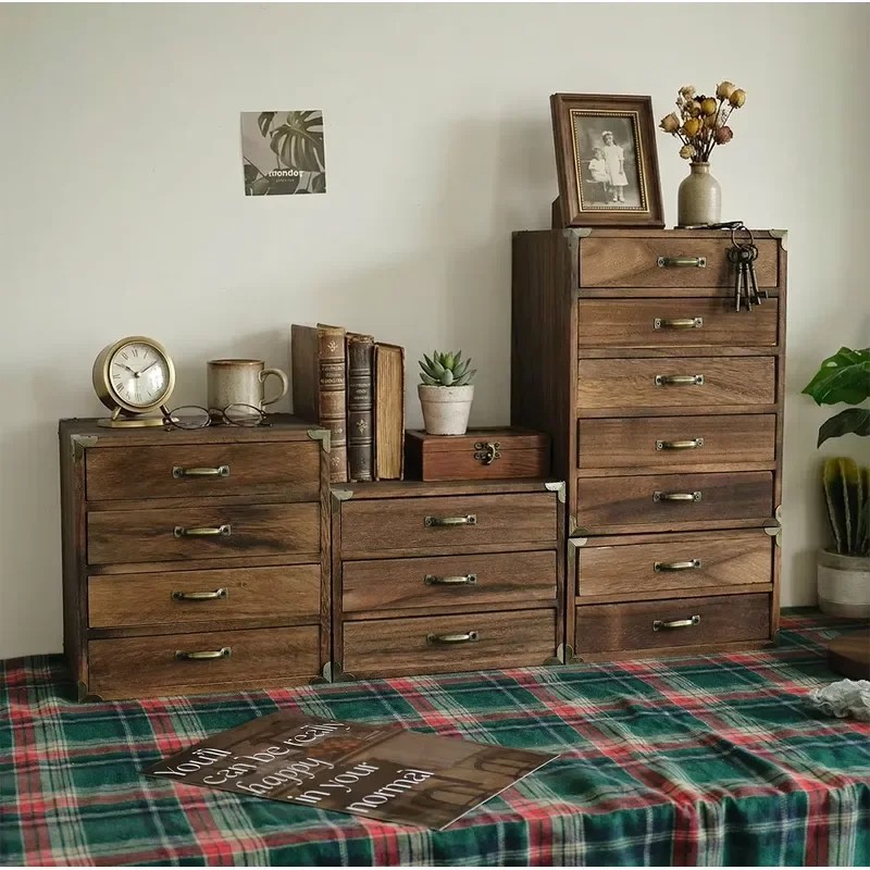 Solid wood desktop storage rack box, drawer type multi-layer storage box, sundries storage box, wooden jewelry, cosmetics,