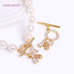 Trendy 18K Gold Plated Mini Bee Toggle Clasp Connector For Necklace Making,Brass Inlaid Zircon Round OT Clasp DIY Accessories