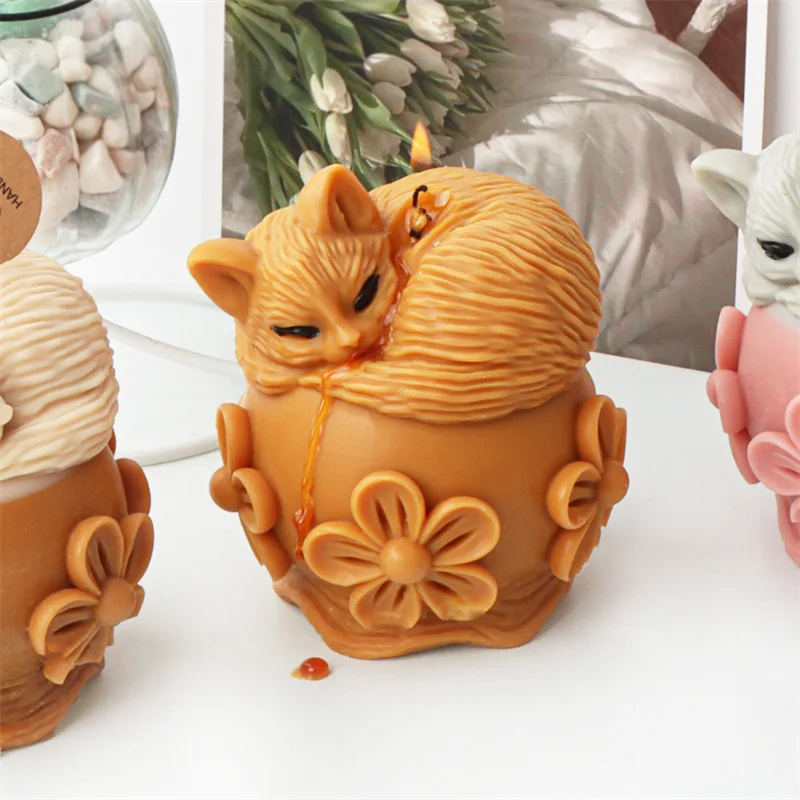 

Flower Pot Cat Silicone Mold Gypsum form DIY Handmade Plaster Candle Ornaments Handicrafts Mold Hand Gift Making Kitchen Tool