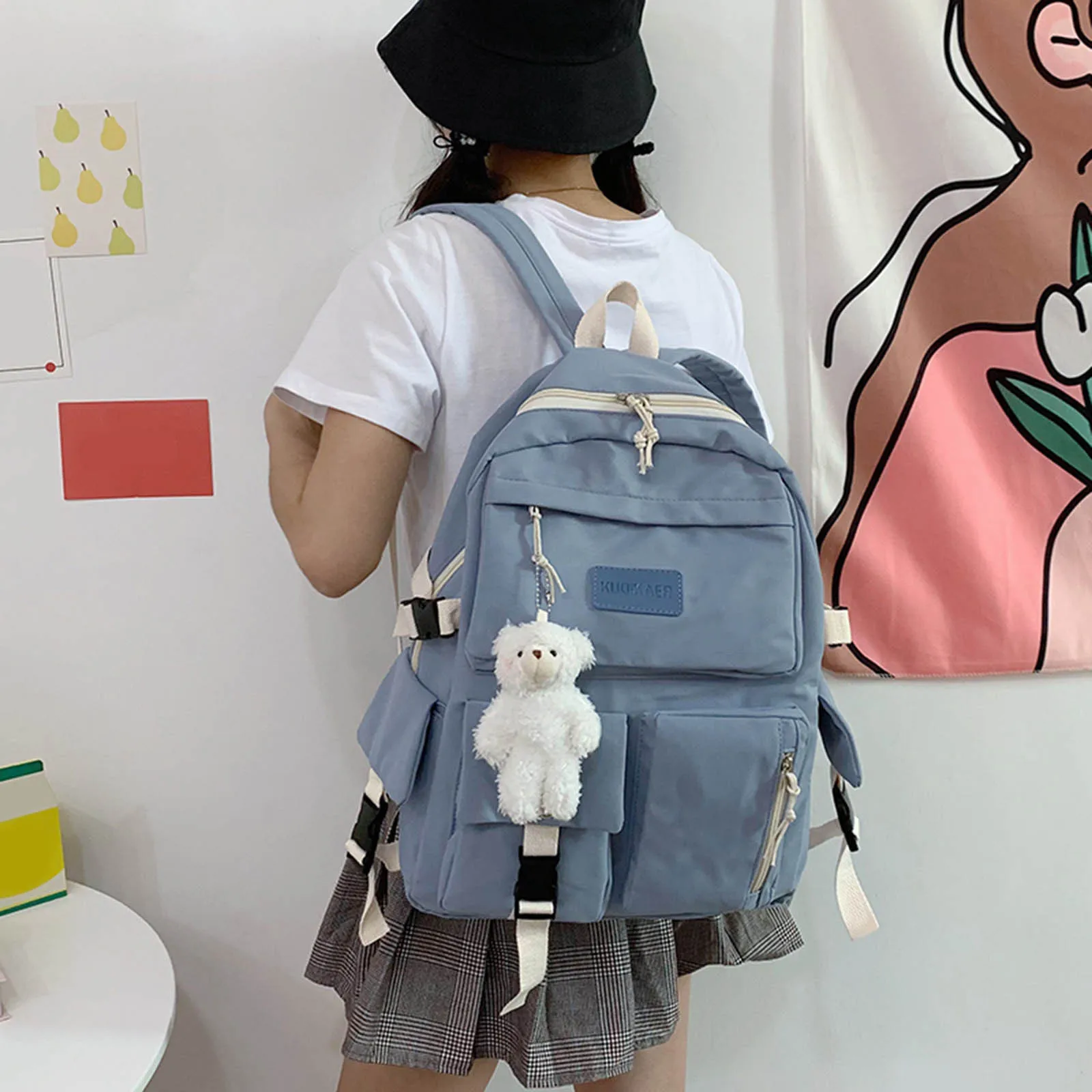 Canvas Women's Backpack Students School Bags for Girls Teenager Cute Multi-pocket Schoolbag Rucksack Handbags Laptop Backpack