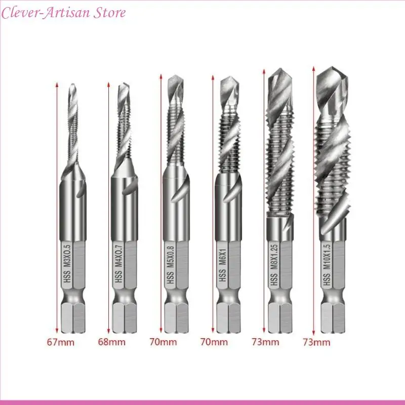 E06B 6pcs M3-M10 Tornillo tornillo Bits HSS Taps Counterink Desburr Set Metric Combination Bit 1/4 pulgadas Cambio rápido
