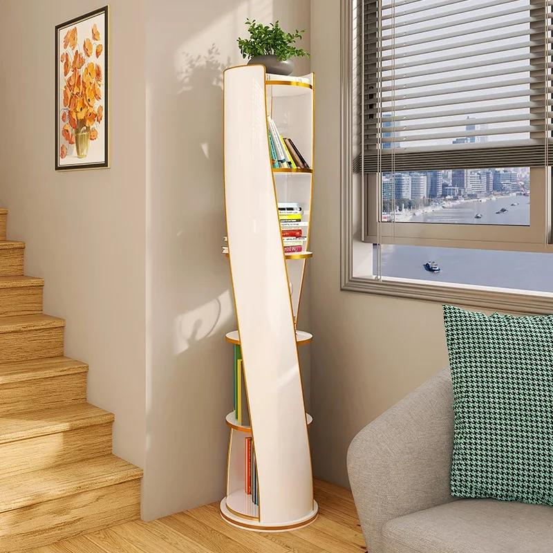 

Bookcase Rotating Clothes Closet Narrow Cabinet Stairs Storage Organizer Living Room Bookshelf Floor