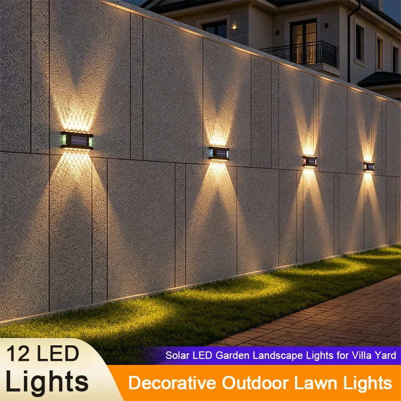 Outdoor Solar Wash Wall Light Double Side Up Down Glowing Decor Lamp Atmosphere Lighting for Yard Fence Boundary Wall