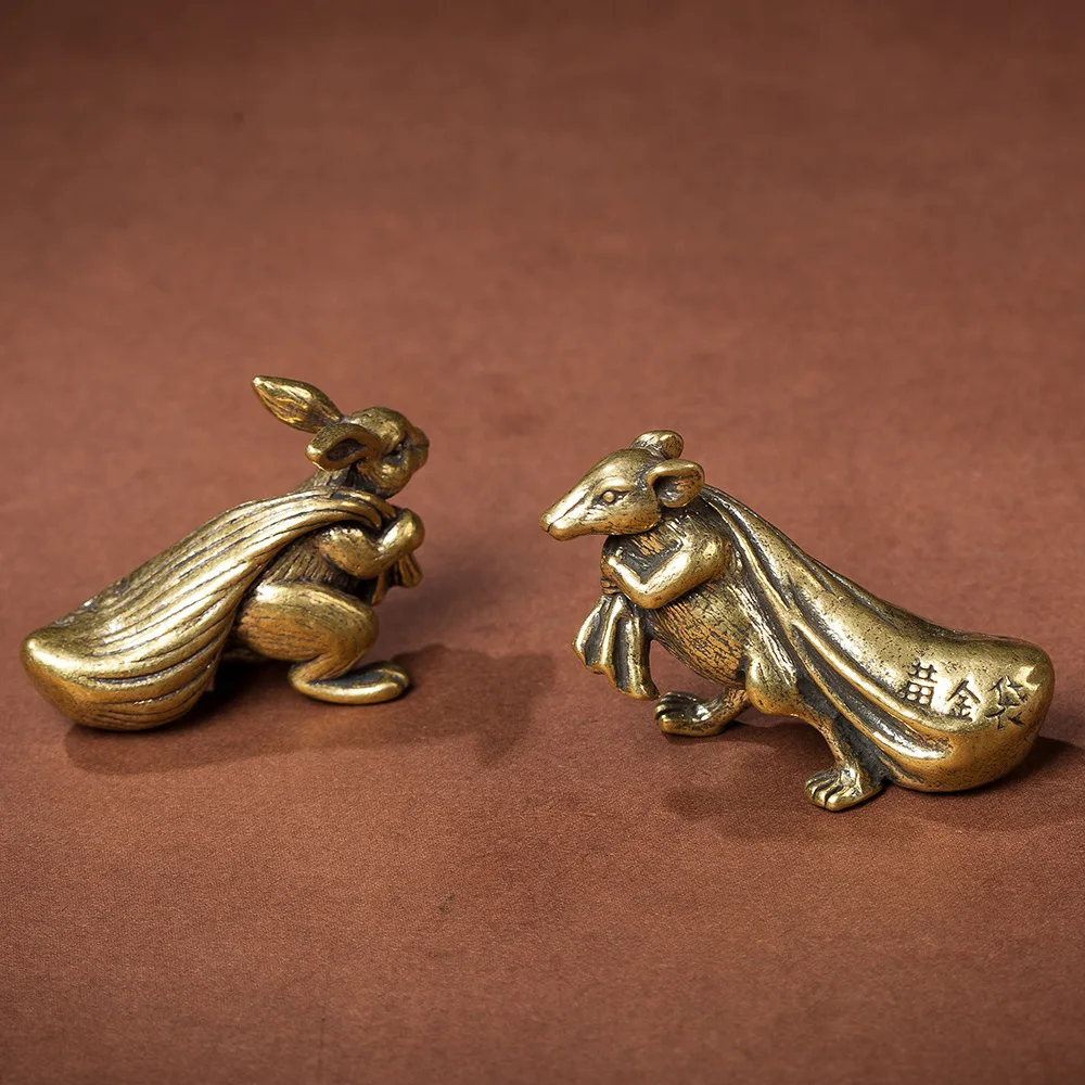 1/2Pcs Brass Twelve Lucky Rabbit Zodiac Rat Creative Personality Car Ornament Crafts Wholesale Desktop