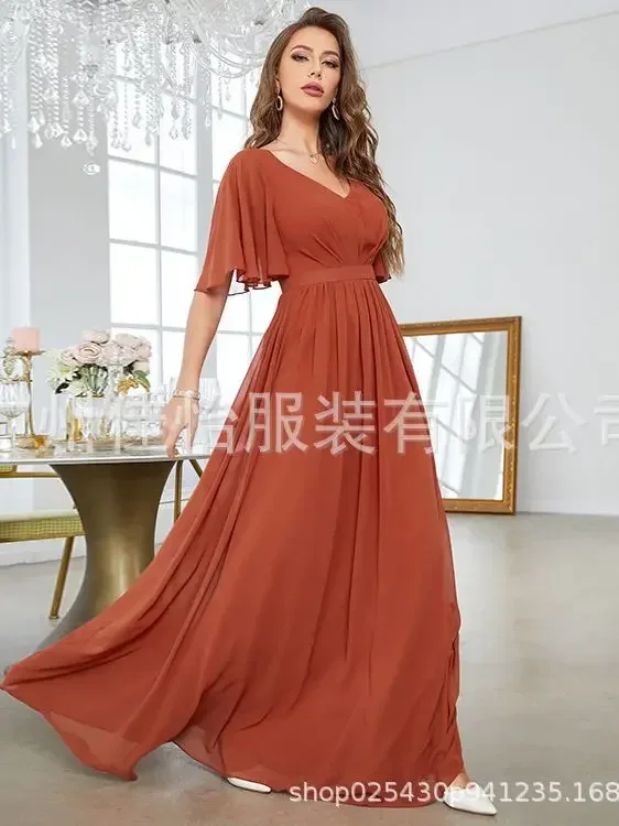 Womens Dresses New Mid Sleeved Casual Elegant Summer V-neck Sweetheart Evening Dress for Women