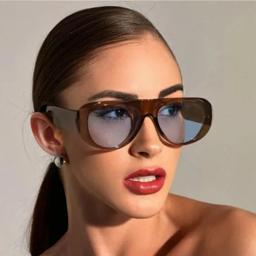 Imagen 2 del producto Gafas de sol de gran tamaño a la moda Vintage para mujer y hombre, gafas de sol ovaladas con forma de ojo de gato y espejo caramelo, gafas de moda Unisex sexis de lujo