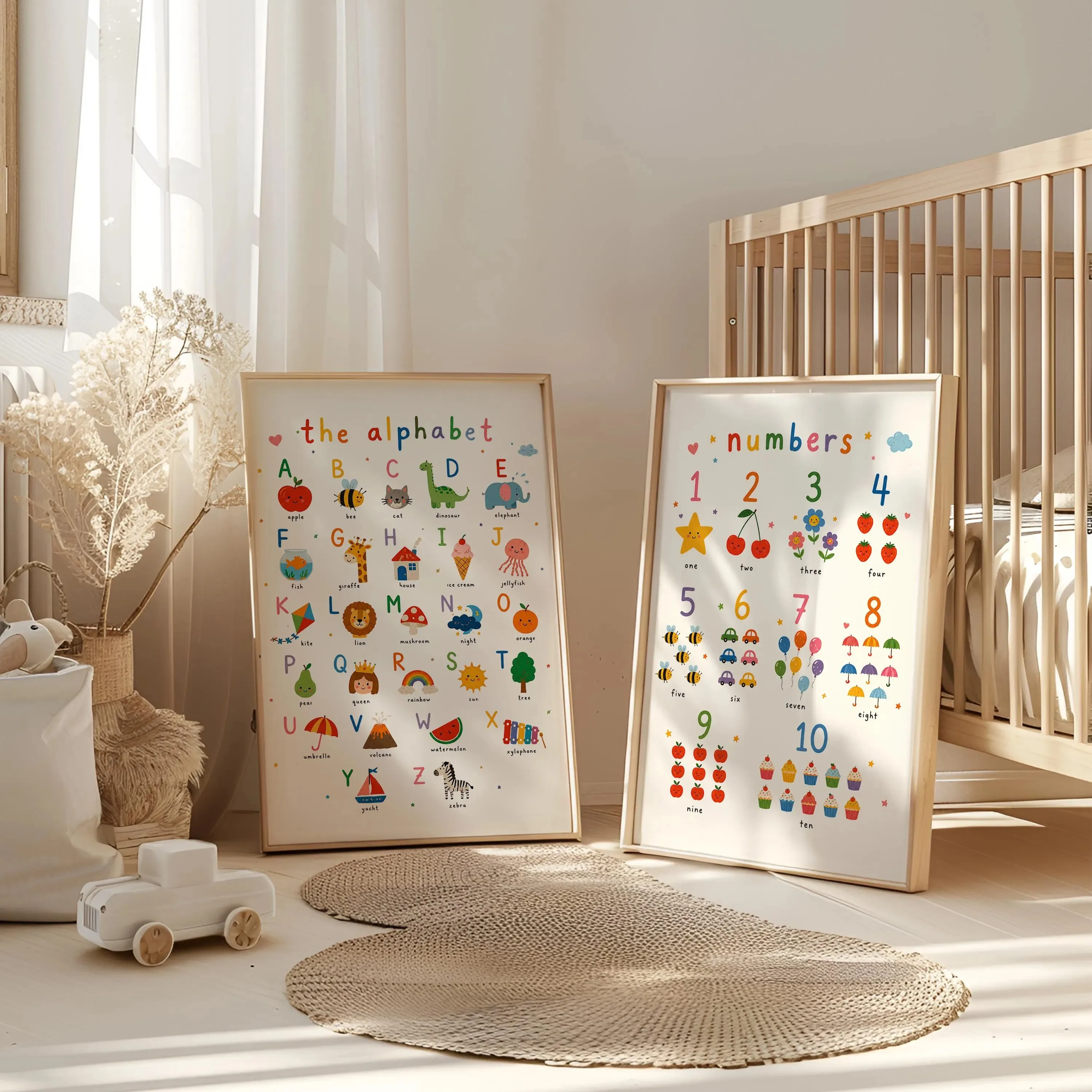 2pcs/set Kids Alphabet Numbers Animal Canvas Prints Cartoon Education ABC Counting Nursery Wall Art Poster for Modern Home Decor