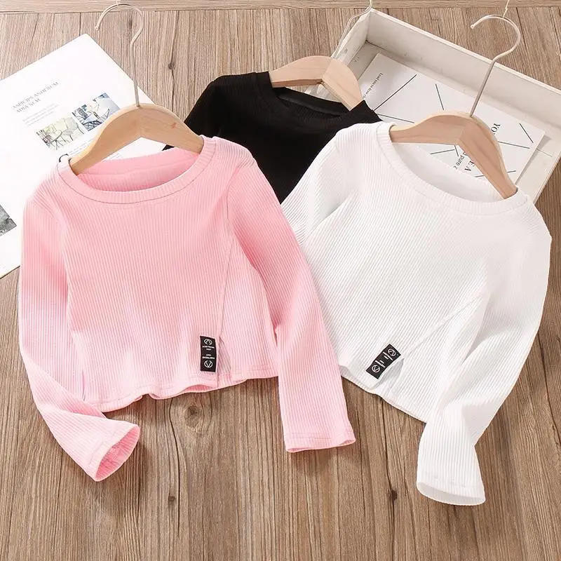 

Girls Long-sleeved Tee Baby Bottoming Shirt 2023 New Kids Round Collar Tops Teenager Clothes Spring Autumn 6 8 10 12 14